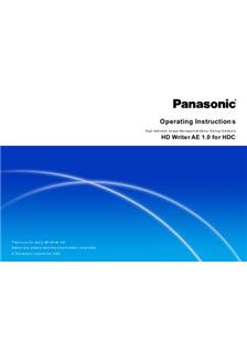 Panasonic HD Writer AE 1.0 for HDC manual. Camera Instructions.